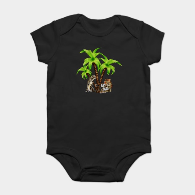 Leopard and Cheetah Animal, Tropical Palm Tree Baby Bodysuit by logiamerch